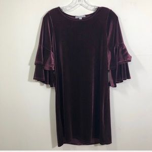 Green Envelope Velvet Bell Sleeve Mini Dress | XS